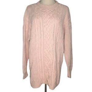 Handknitted Vintage Express Pink Cable Knit Sweater Womens L 90s Valentines